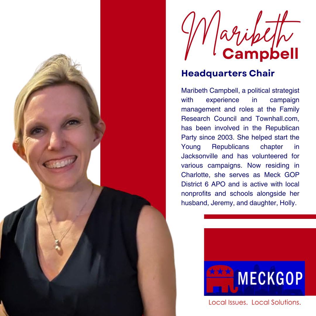 meckgop's tweet image. 🚨 Meet Maribeth Campbell! 🚨 As MeckGOP Headquarters Chair, she keeps our home base running strong 💪 Her leadership powers our mission to elect Republicans across Mecklenburg County! 🔴 #MeckGOP #MeckRed