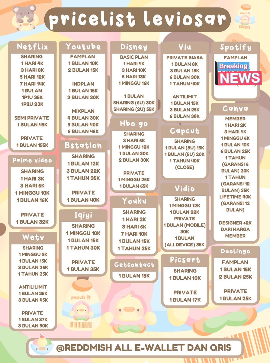 squfiz's tweet image. WTS WTB JUAL APLIKASI PREMIUM HARIAN MINGGUAN BULANAN FULL GARANSI

READY NETFLIX YOUTUBE VIU DISNEY PRIME VIDEO BSTATION HBO GO CAPCUT CANVA WETV IQIYI VIDIO

☎️ dm @reddmish or wa tiny.cc/wa-leviosar

#zonauang