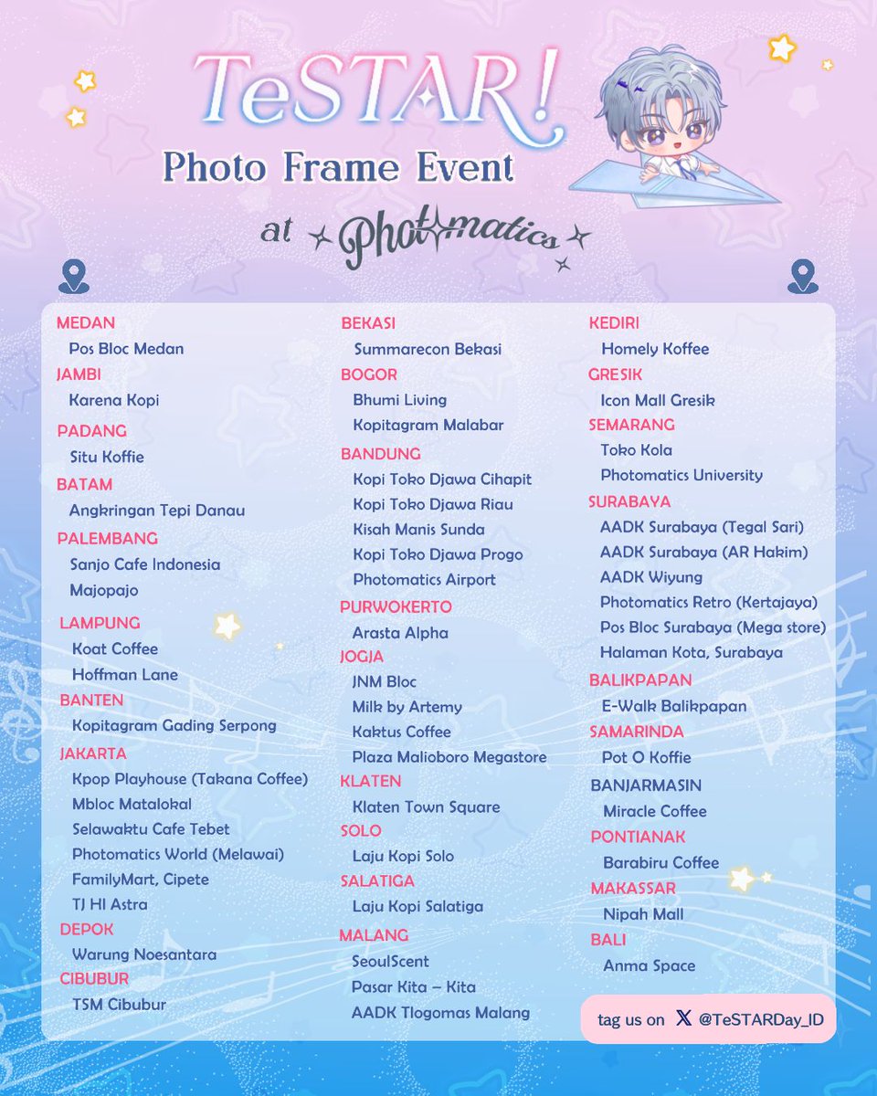 ✨𝑻𝒂𝒌𝒆 𝒚𝒐𝒖𝒓 𝒔𝒕𝒂𝒓, 𝑻𝒆𝑺𝑻𝑨𝑹!✨

𝐓𝐞𝐒𝐓𝐀𝐑 𝐃𝐞𝐛𝐮𝐭 𝐃𝐚𝐲 𝐏𝐡𝐨𝐭𝐨𝐛𝐨𝐨𝐭𝐡 𝐅𝐫𝐚𝐦𝐞 𝐄𝐯𝐞𝐧𝐭!

📌 Photomatics (01 - 07 April)

Don’t forget to upload your pics and use the hastag #TESTARDAY #HAPPY_DEBUTDAY_TESTAR for a chance to win prizes!