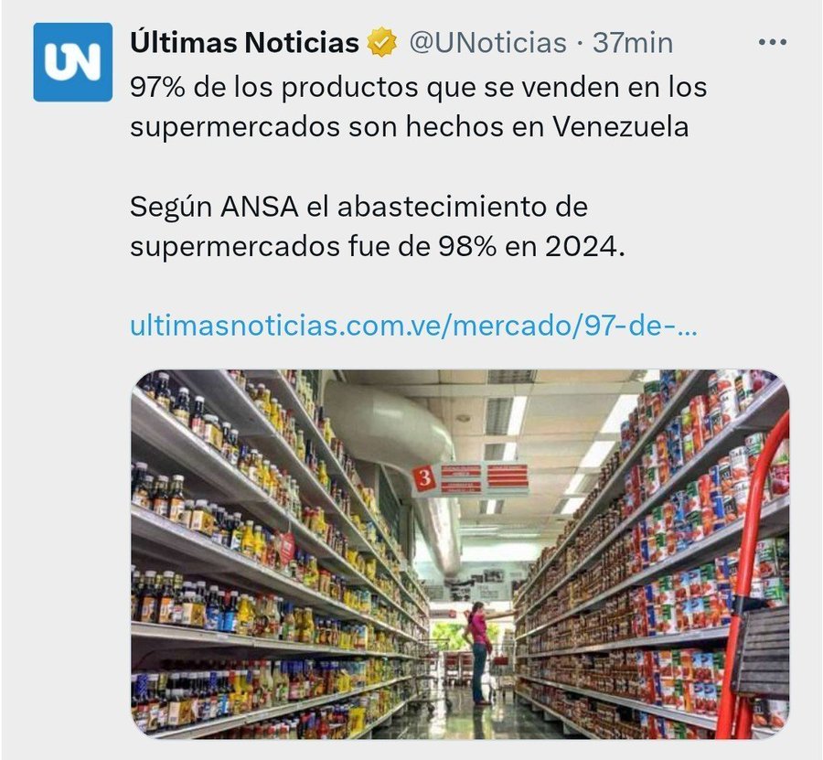 SonPolemicas's tweet photo. Esta no es la Venezuela de 2017, que había solo una marca de harina, una de pasta, una de arroz y cuando esos monopolios escondieron todos los alimentos para derribarnos, tuvimos que cruzar el desierto solos sin ayuda de nadie.
Pero logramos vencer, quieren hacer lo mismo ahora , pero fracasarán de nuevo y más rápido.
