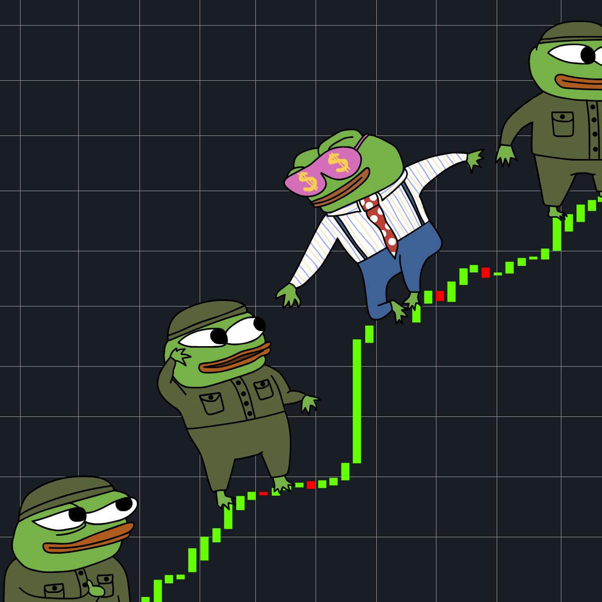 WEPEToken's tweet image. Chart surfers. Culture lovers. We ride together. 🐸⚔️