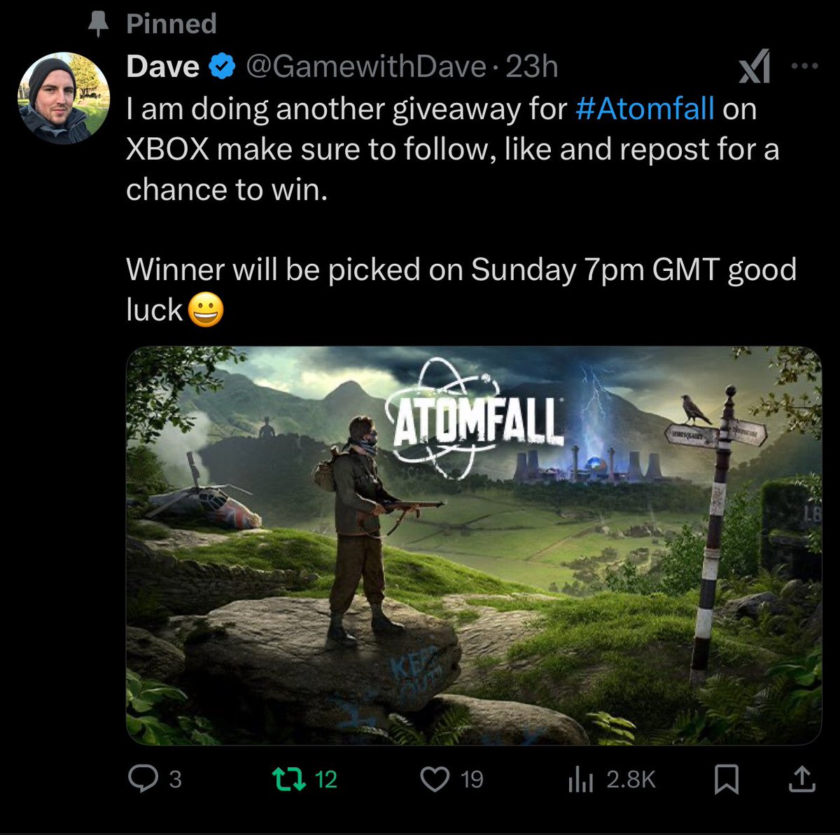 Take part in my birthday giveaway Atomfall code on Xbox. Just make sure to follow so I can DM like and repost for others to see good luck.