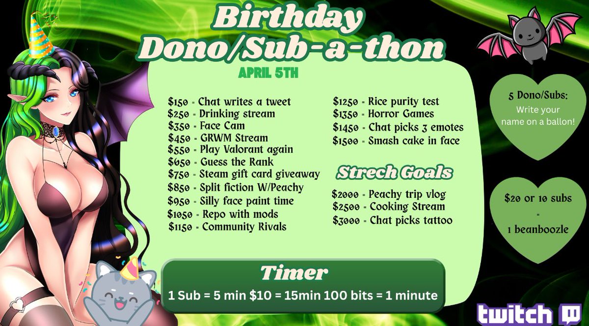 TODAY IS THE DAY!! At 12pm EST IM GOING LIVE for day one of Birthday-a-thon!! See you there ☺️💚🖤