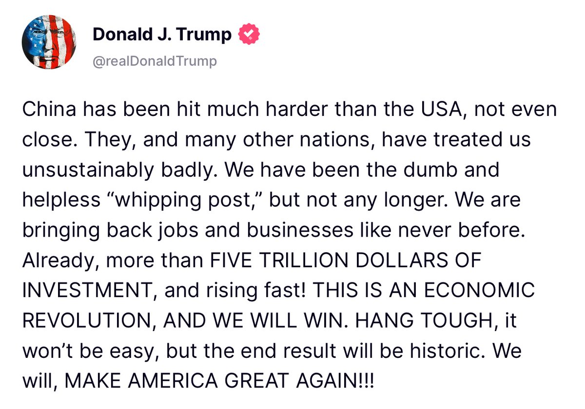 Trump: “Hang tough, it won’t be easy, but the end result will be historic.”