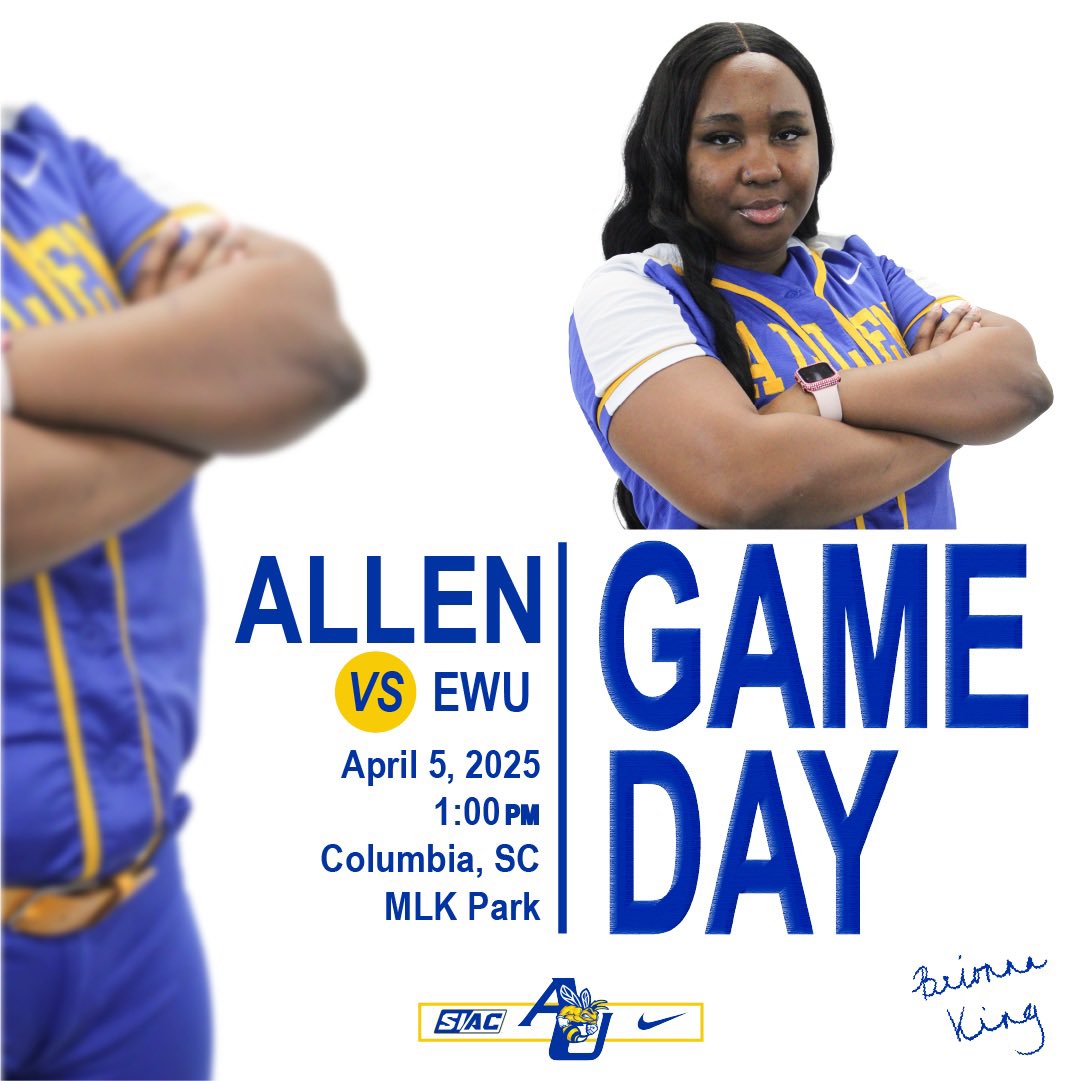 Allen University Athletics (@auyellowjackets) on Twitter photo π₯ πππππππ π₯
<a href="/AllenUnivSB/">Allen University Softball</a> takes on EWU this afternoon!
π Edward Waters
π MLK Park
β° 1:00 PM π₯ πππππππ π₯
<a href="/AllenUnivSB/">Allen University Softball</a> takes on EWU this afternoon!
π Edward Waters
π MLK Park
β° 1:00 PM