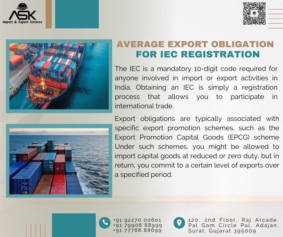 askimpoexpo's tweet image. Clearing up confusion! 🤔 Unlike export promotion schemes, there's no average export obligation linked to simply obtaining your IEC (Import Export Code). It's your key to global trade!
#IECRegistration #ImportExportCode #ASK #ASKImports