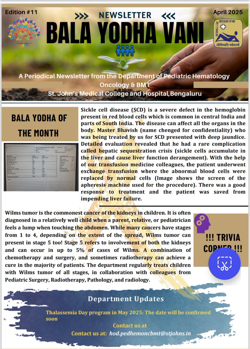 StJohnsPHO's tweet image. Bala Yodha Vani April 2025 #pedhematologyoncology #sicklecell #wilmstumor