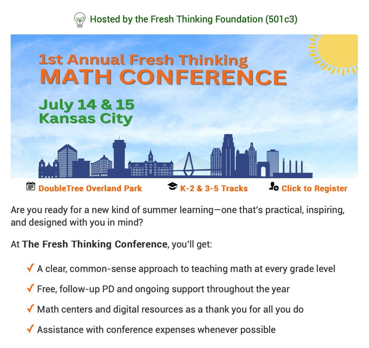 Join us for a completely different kind of conference. Bigger? No, we hope better. Every session fits together to offer a coherent, common-sense approach to teaching and learning. NOT one and done. We offer resources and support throughout the school year!
freshthinkingfoundation.org/conference