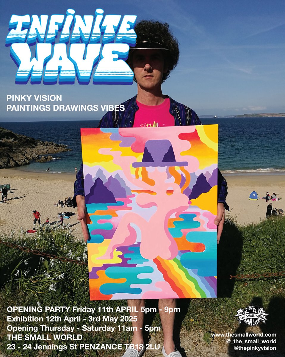 Infinite Wave opens FRIDAY 11 APRIL at The Small World gallery in Penzance. Come down if you're local or on holiday down in the wilds of Penwith. Featuring New works and archived pieces painted in or inspired by Cornwall! #cornishart #pinkyvision #stives
