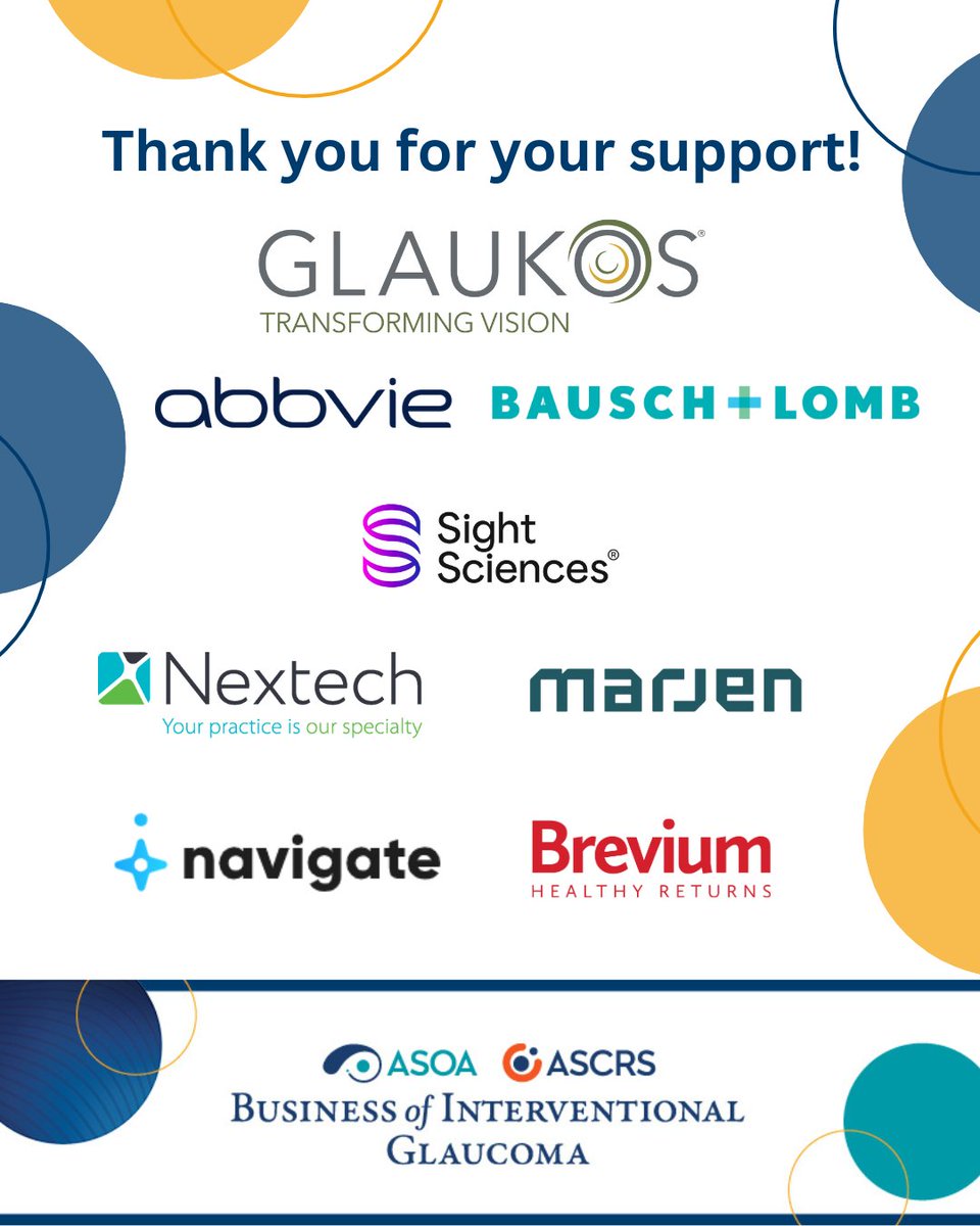 Thank you to our generous sponsors for supporting our Business of Interventional Glaucoma program! We hope to see you on April 24 at the Intercontinental Hotel in Los Angeles from 1 to 5PM. Register now! asoa.org/education-and-…