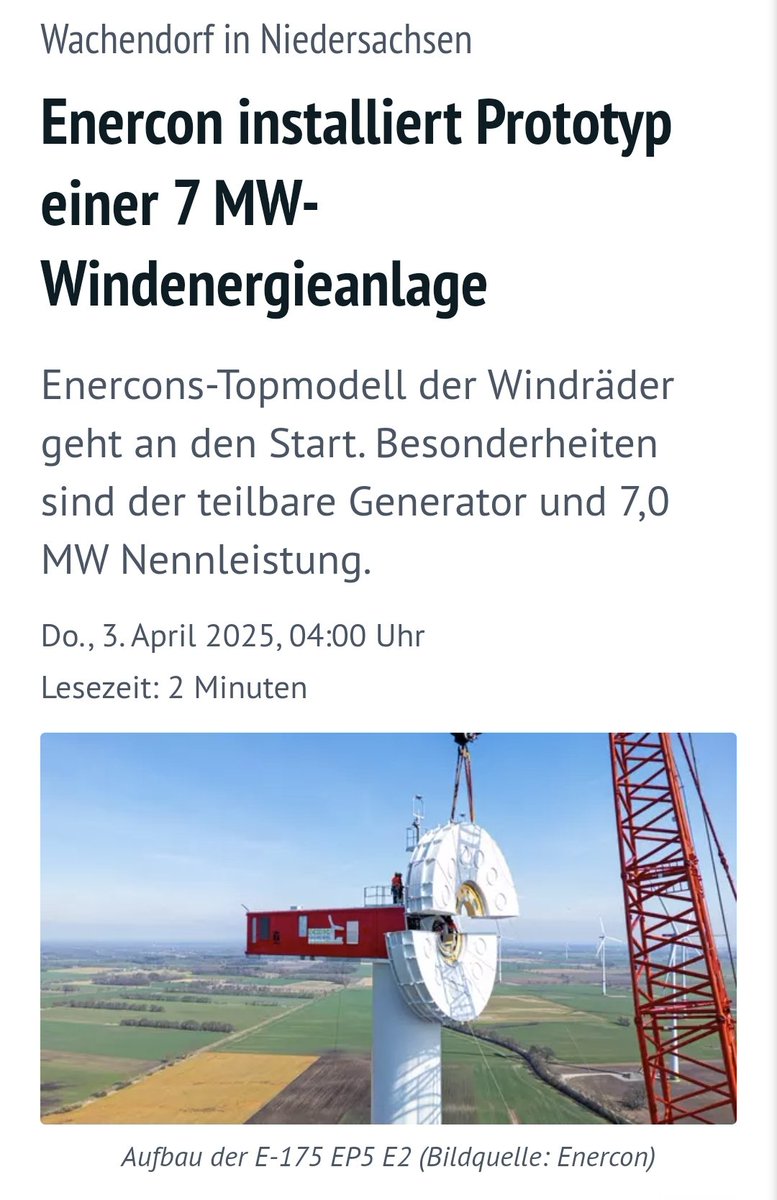 Storch_i's tweet image. DAS sind die Technologien, die wir für die Energieversorgung der Zukunft brauchen: 7,0 MW Windenergieanlagen! 

Und keine Kernfusionsträumereien, die vielleicht (!) in 30 Jahren als Technologie verfügbar sind.

topagrar.com/energie/news/e…