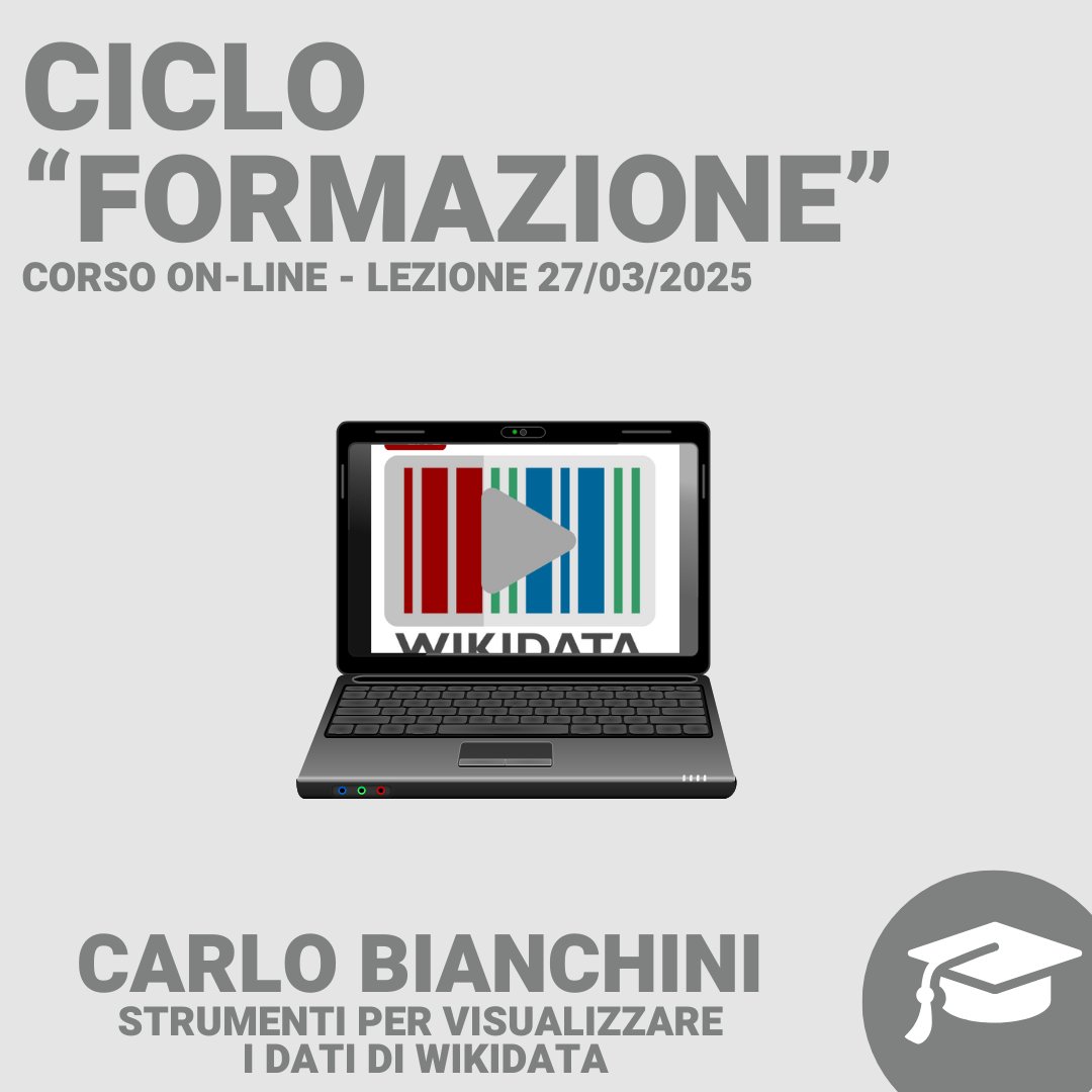 📣🎓I materiali del ciclo "Incontri di formazione" di #GWMAB del 27 marzo sono on line 💻

video su #youtube : 👉 youtube.com/watch?v=xaZno8…
materiali:👉wikidata.org/wiki/User:Carl…

tema: Strumenti per visualizzare i dati di Wikidata
relatore: Carlo Bianchini

#datavisualization