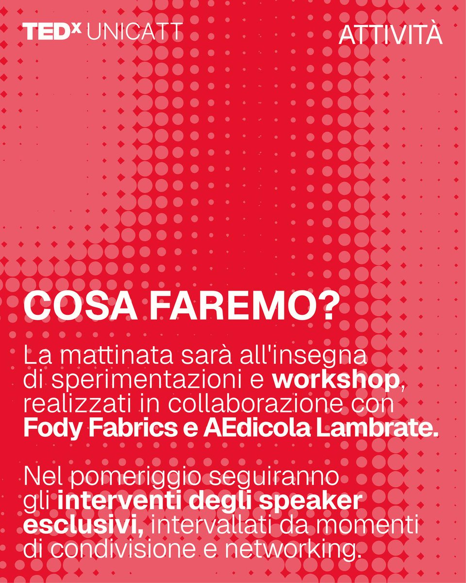 #Unicatt è lieta di annunciare URBAN TALES, l’evento TEDxUNICATT in programma l’11 maggio agli East End Studios (via Mecenate 84/10)

🎟️Biglietti disponibili al link: 
tedxunicatt.uidu.org/events/Z2lkOi8…

Non fatevelo raccontare!