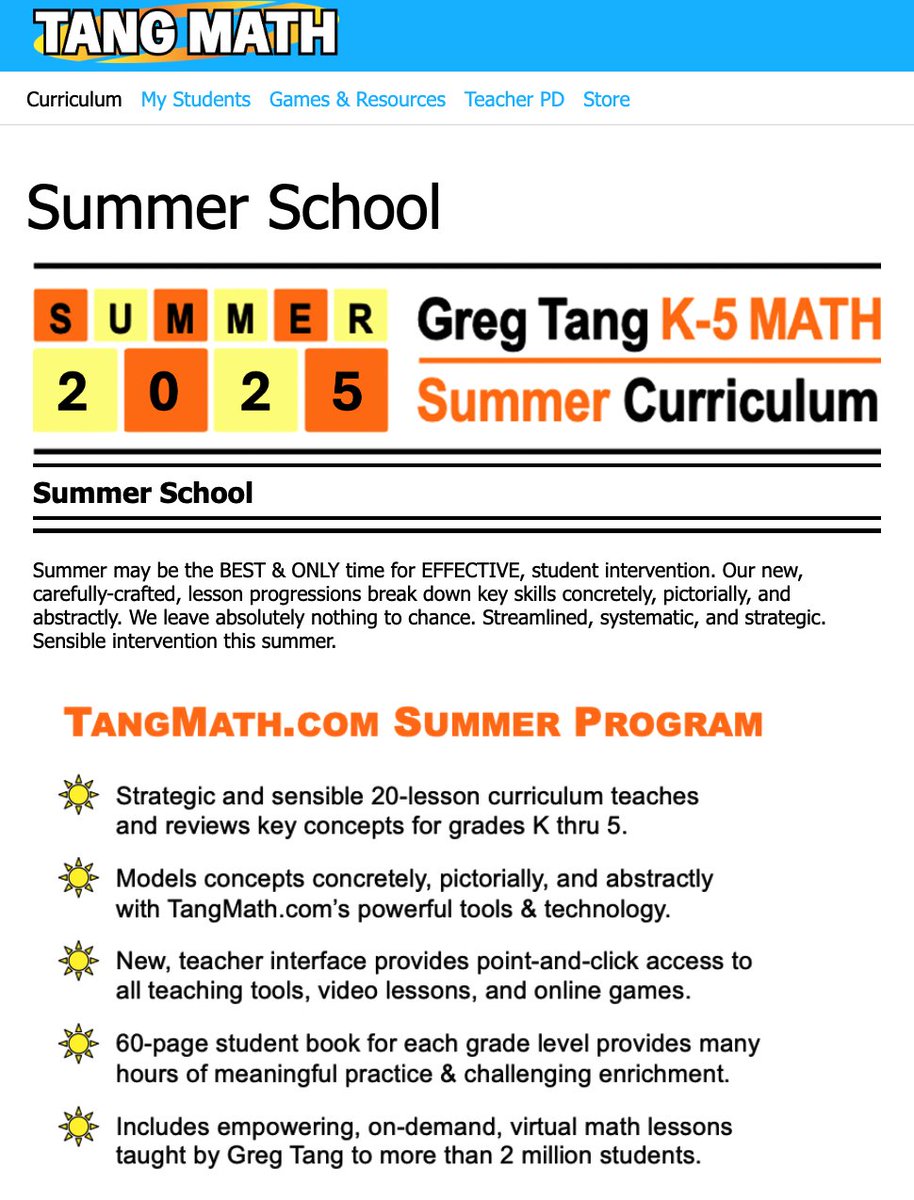 Best time for intervention? Summer. Why? It's difficult to fill gaps during the school year while students are learning new material that requires knowledge &amp; skills they don't have.
Our summer curriculum &amp; printed materials might be exactly what you need!
TangMath.com/summerschoolov…