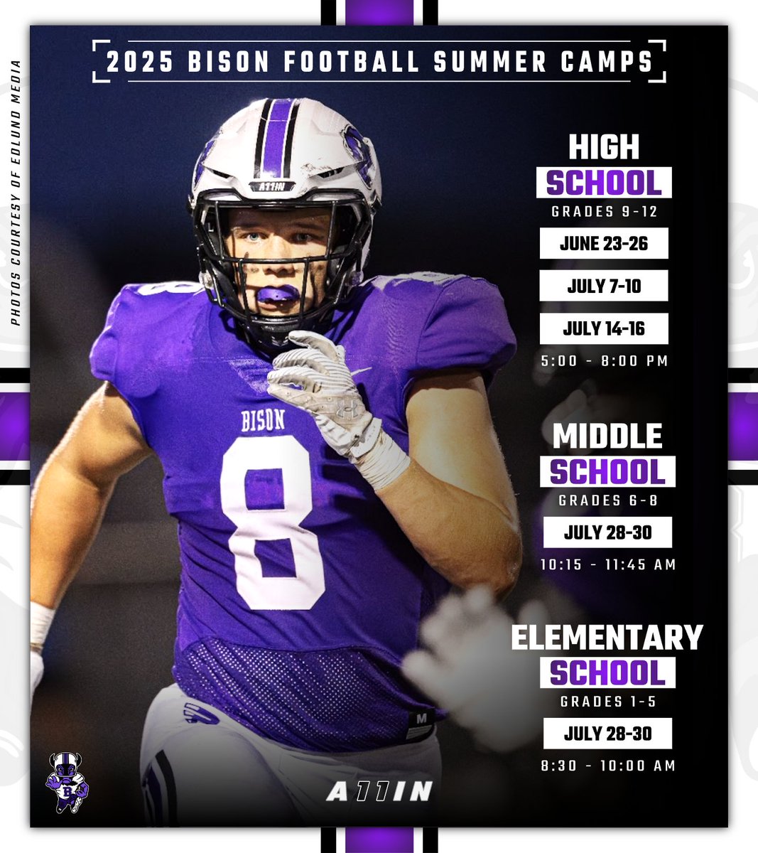 Bison Football (@gobisonfootball) on Twitter photo ๐๐ฎ๐บ๐ฝ๐ถ๐ป' ๐/ ๐๐ต๐ฒ ๐๐ถ๐๐ผ๐ป โ Summer 2025
Open for all BHM students! Please select the camp that matches the student's grade for 2025-26 school year!
Come join us and...
โซ Learn! ๐ง
โซ Get Better! ๐
โซ Have Fun! ๐
Sign-Up Today: bit.ly/BFBCamps25
#A11IN ๐ฆฌ๐ ๐๐ฎ๐บ๐ฝ๐ถ๐ป' ๐/ ๐๐ต๐ฒ ๐๐ถ๐๐ผ๐ป โ Summer 2025
Open for all BHM students! Please select the camp that matches the student's grade for 2025-26 school year!
Come join us and...
โซ Learn! ๐ง
โซ Get Better! ๐
โซ Have Fun! ๐
Sign-Up Today: bit.ly/BFBCamps25
#A11IN ๐ฆฌ๐