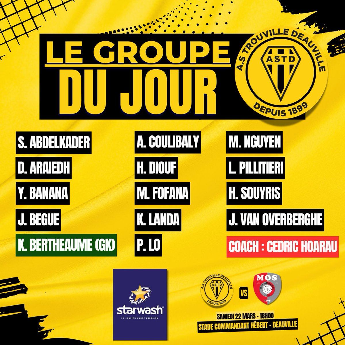 『 📋 | 🅻🅴 🅶🆁🅾︎🆄🅿︎🅴 』

🤝 | Notre partenaire 𝗦𝗧𝗔𝗥𝗪𝗔𝗦𝗛 vous présente le groupe de 𝗖𝗘𝗗𝗥𝗜𝗖 𝗛𝗢𝗔𝗥𝗔𝗨.

#teamastd | #trouville | #deauville | #liguedenormandie