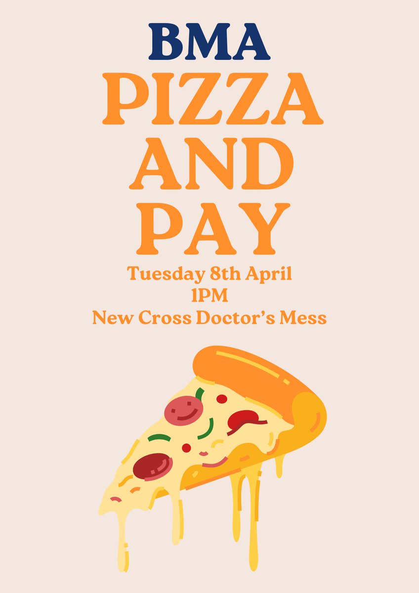 BMAWestMidsRDC's tweet image. Doctors at New Cross, join us in the Mess on Tuesday at 1PM!
Come along for free pizza & an update from your reps on the pay campaign, what’s happening next & how you can be ready if we move to a strike ballot.
Get strike ready, update your details today bit.ly/UpdateYourDeta…