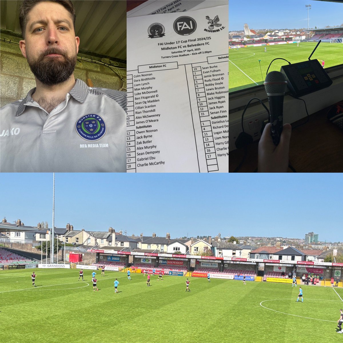 On Media Duties this afternoon in Turners Cross for <a href="/MunsterFA/">Munster Football Association</a> &amp; <a href="/FAIreland/">FAIreland</a> 

FAI Under-17 Cup Final between Midleton &amp; Belvedere ☀️☀️

PS - Massive Cork Business League Cup Final here tomorrow 3pm ⚽️