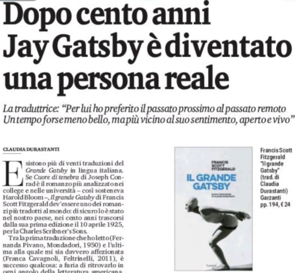 "Ho voluto dargli un tempo meno bello, ma forse più vicino al suo sentimento; un tempo meno solenne e impositivo nella sua raffinatezza, ma audace, barbarico, sempre aperto e ancora vivo"

Articolo stupendo sulla nuova traduzione di <a href="/CDurastanti/">Claudia Durastanti</a> per

~ Il grande Gatsby ~
🗽💚