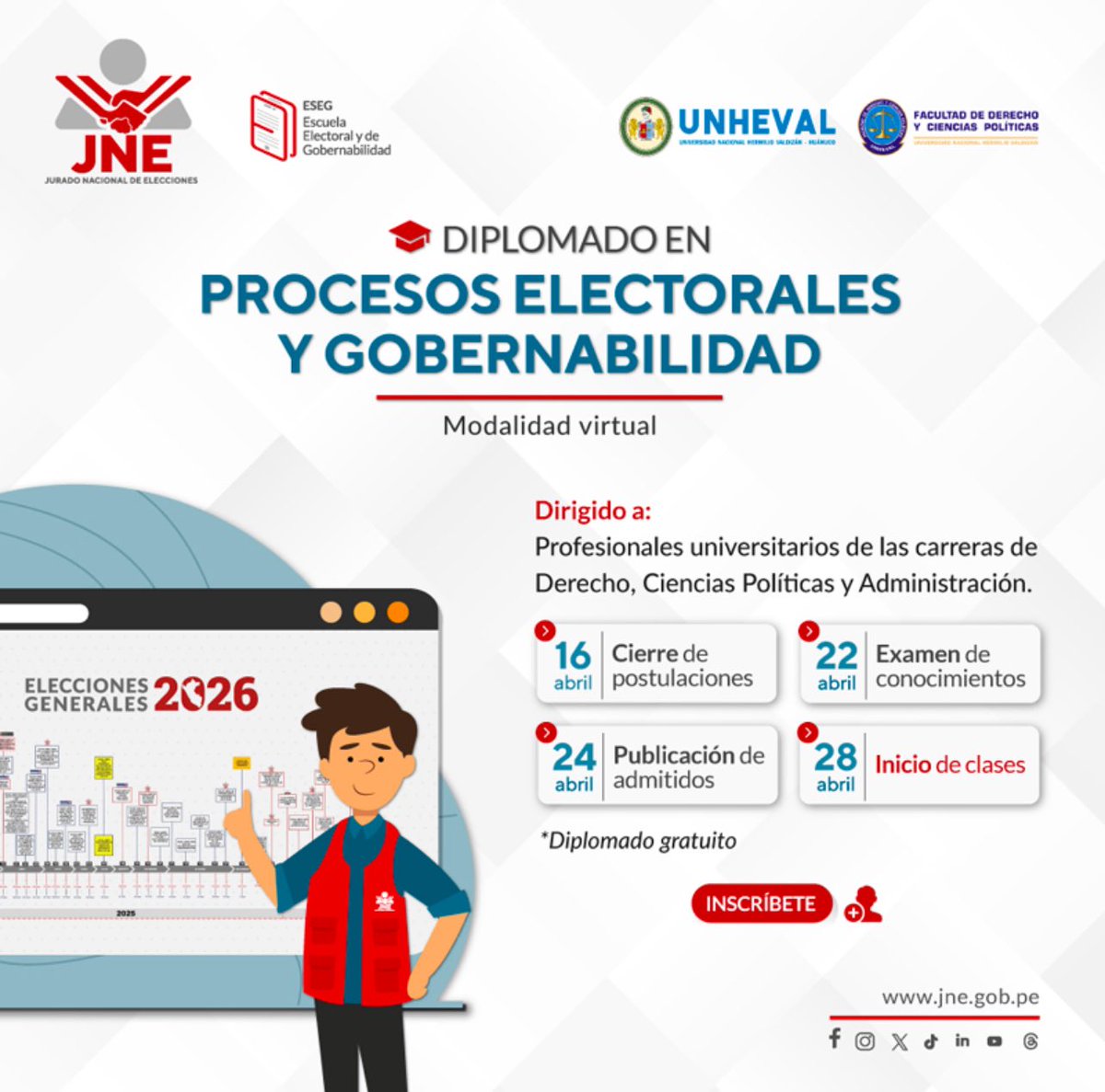 #WillyRamírezJNE (@willyramirezjne) on Twitter photo #Diplomado en #ProcesosElectorales y #Gobernabilidad. Modalidad VIRTUAL.
#AlianzaEstratégica entre <a href="/JNE_Peru/">JNE Perú</a> y <a href="/unheval_pe/">UNHEVAL</a>. Desarrollado por <a href="/esegperu/">Escuela Electoral y de Gobernabilidad</a> y #FDCPUNHEVAL.
.
⬇️Descarga el folleto informativo: tinyurl.com/5n6v7a8c
✍🏻Inscripciones aquí: forms.gle/QwZ5yK6ZVD5VVa…
.. #Diplomado en #ProcesosElectorales y #Gobernabilidad. Modalidad VIRTUAL.
#AlianzaEstratégica entre <a href="/JNE_Peru/">JNE Perú</a> y <a href="/unheval_pe/">UNHEVAL</a>. Desarrollado por <a href="/esegperu/">Escuela Electoral y de Gobernabilidad</a> y #FDCPUNHEVAL.
.
⬇️Descarga el folleto informativo: tinyurl.com/5n6v7a8c
✍🏻Inscripciones aquí: forms.gle/QwZ5yK6ZVD5VVa…
..
