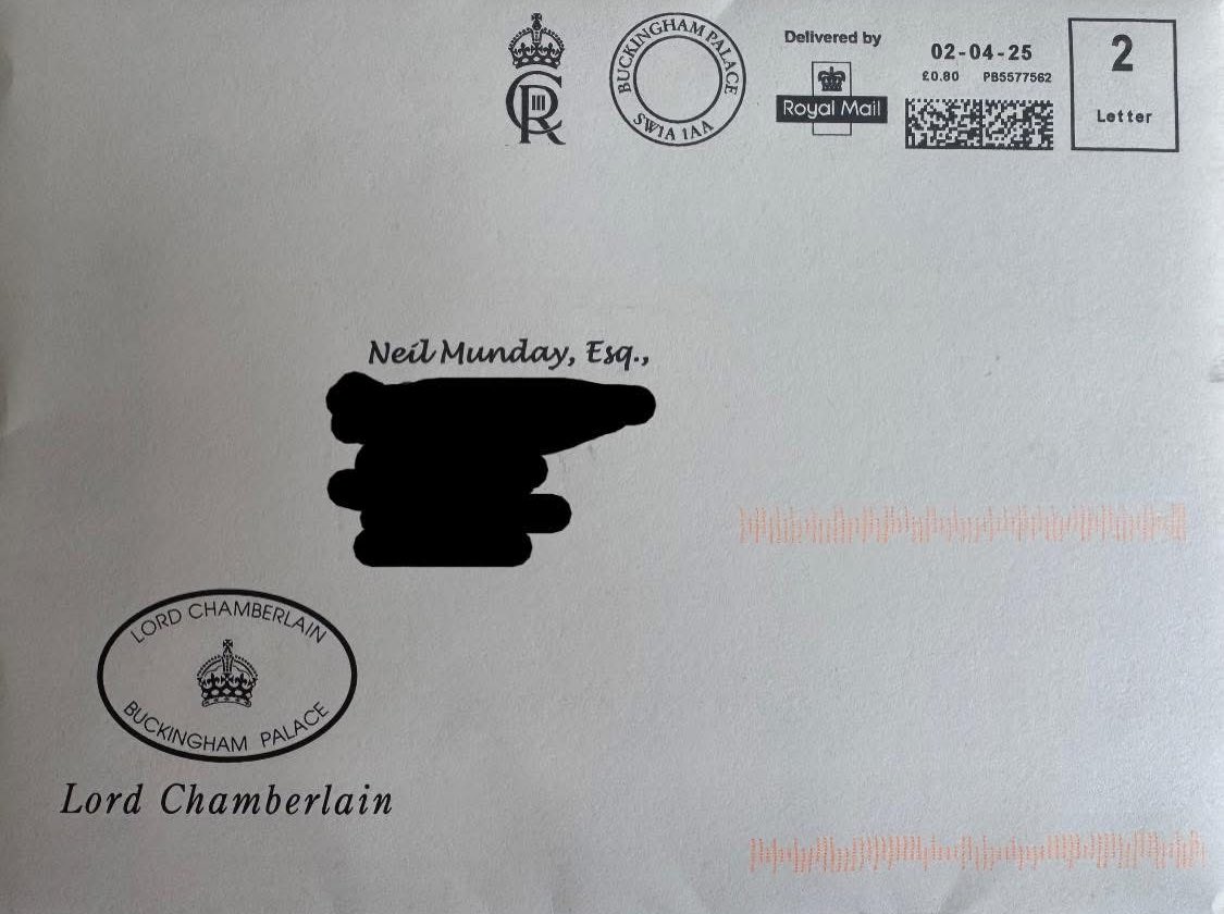 Guess what! An invitation to attend another Buckingham Palace event, landed on my doormat today!
