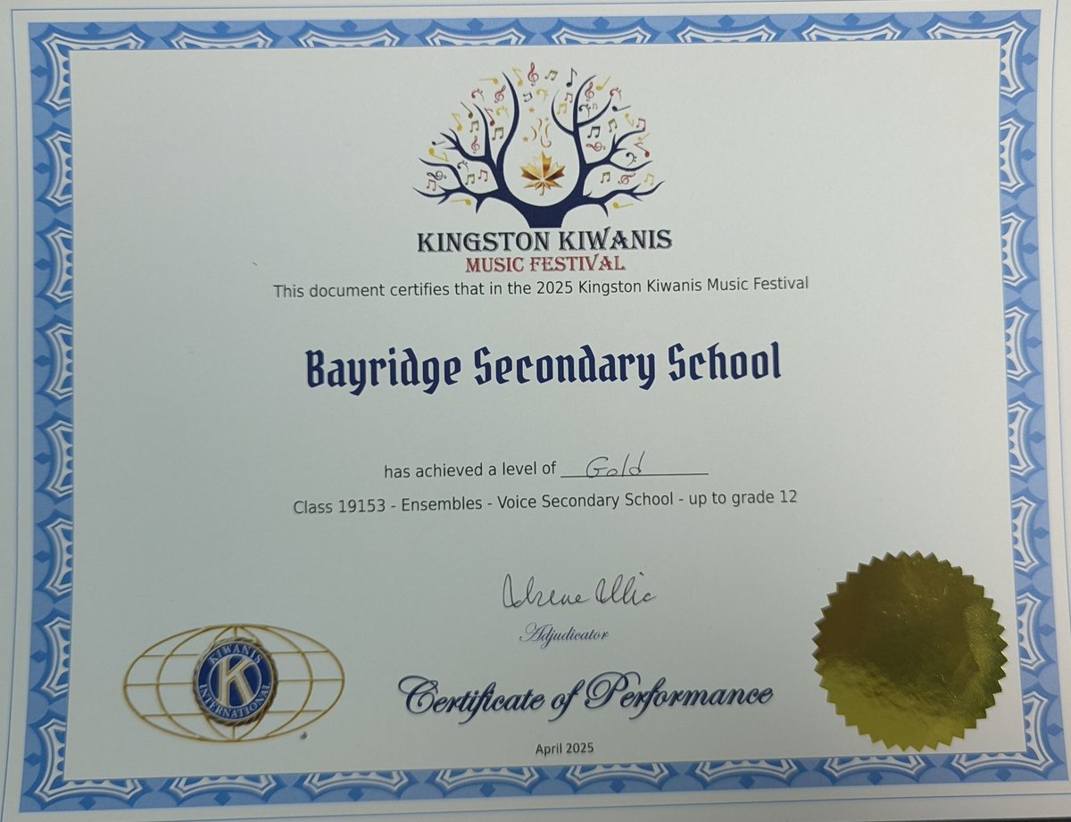 Congratulations to the BSS Choir and Ms. Brennan for a wonderful performance at the Kiwanis Music Festival! They sang to a Gold Standard &amp; had a fabulous time doing it! 🎉