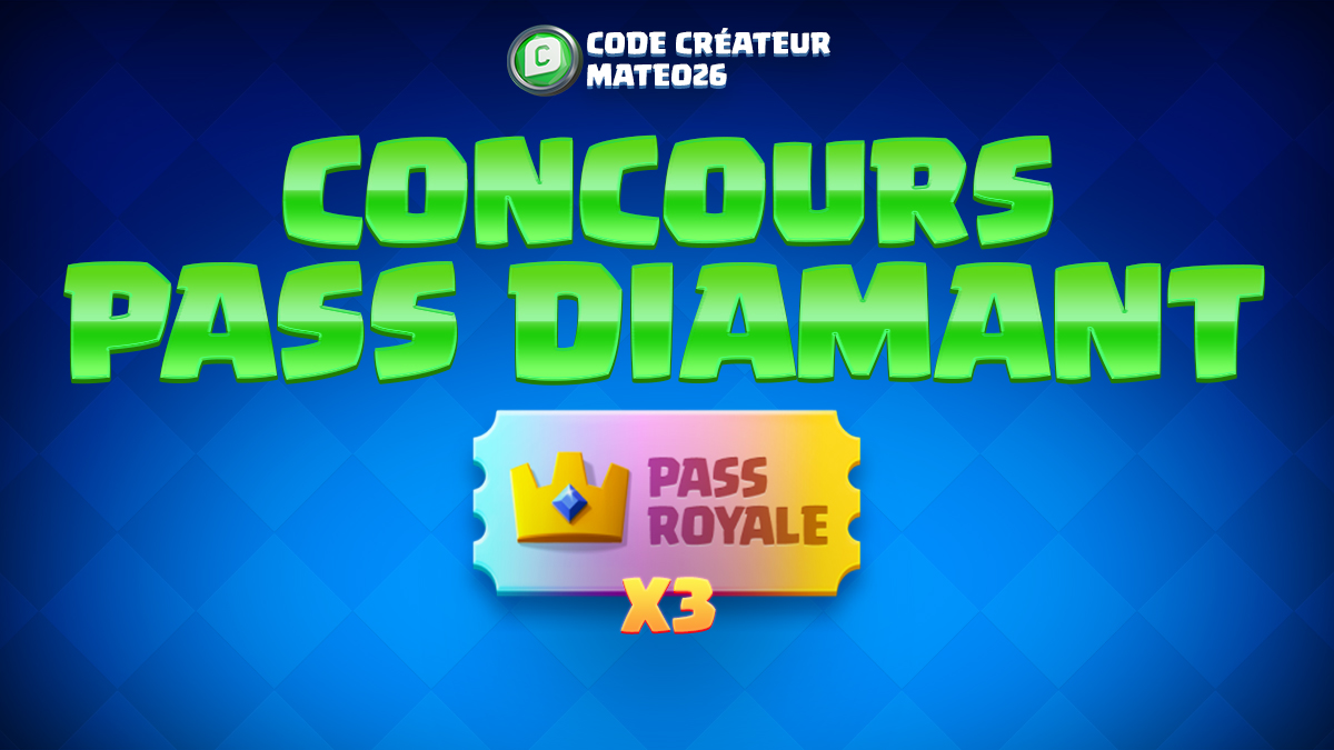Mateo26 (@mateo26__) on Twitter photo ๐ GIVEAWAY 3 PASS DIAMANT ๐
Pour participer, il suffit de :
โก๏ธ Follow <a href="/Mateo26__/">Mateo26</a> 
๐ RT ce tweet
โบ๏ธ Identifie 2 personnes
๐ 3 gagnants - TAS le 10/04 
#SupercellPartner #ClashRoyale ๐ GIVEAWAY 3 PASS DIAMANT ๐
Pour participer, il suffit de :
โก๏ธ Follow <a href="/Mateo26__/">Mateo26</a> 
๐ RT ce tweet
โบ๏ธ Identifie 2 personnes
๐ 3 gagnants - TAS le 10/04 
#SupercellPartner #ClashRoyale