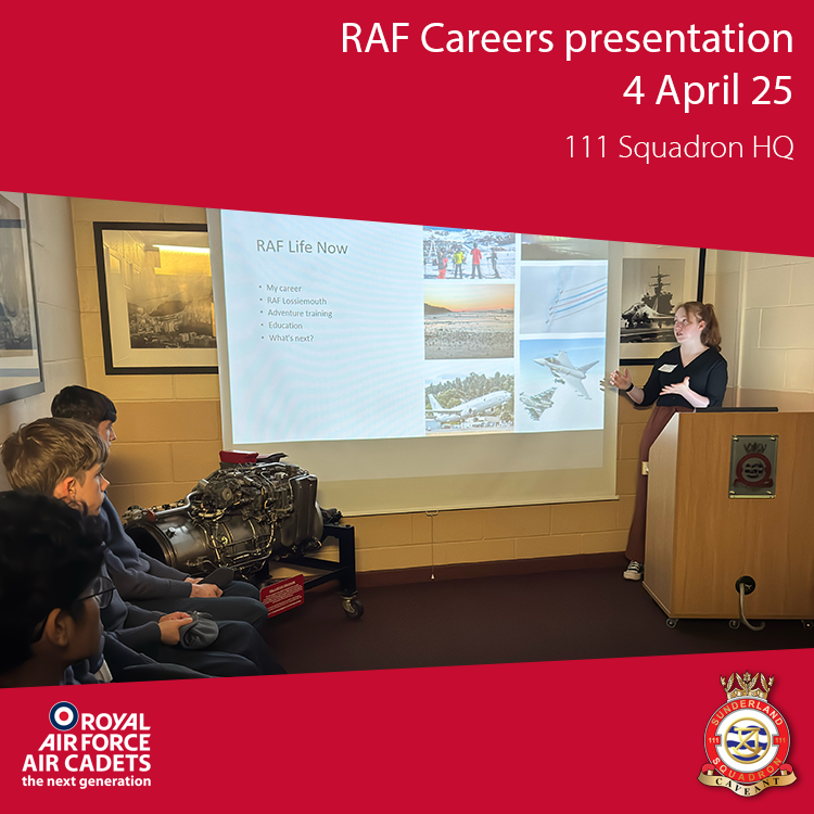 Last night, we welcomed AS1 Emma Dullroy to the Squadron for a wonderful presentation on her RAF career to date.

Cadets were able to ask lots of questions and get a real feel for RAF life for the perspective of a recent 111 cadet NCO!

Well done Emma, it was great to catch up!