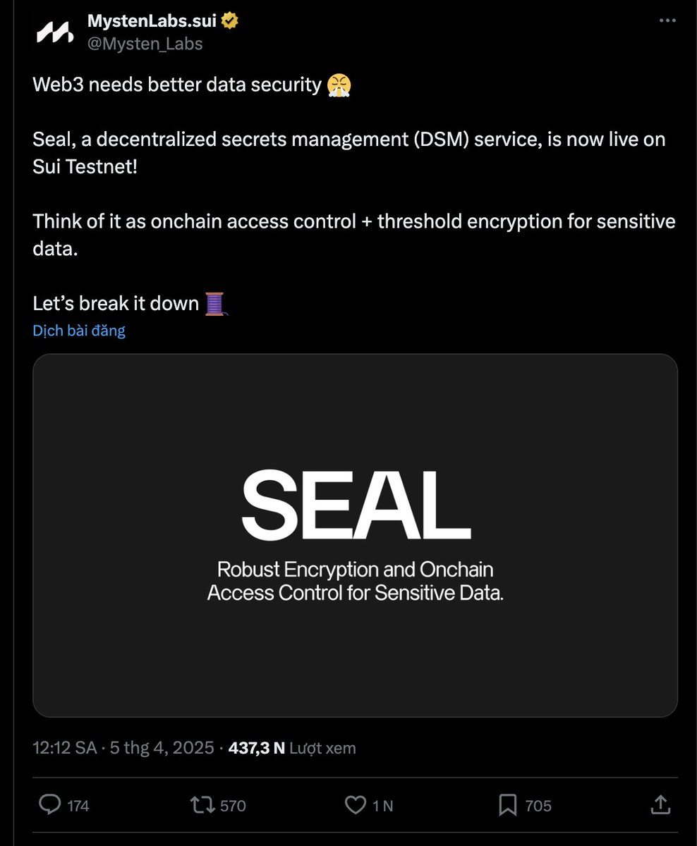 josnhathuy's tweet photo. ➕ SĂN AIRDROP #SEAL - DỰ ÁN MỚI LIVE TESTNET TRÊN SUI, ĐƯỢC SUI ĐỀ CẬP TRÊN X

🔒 Seal là dịch vụ quản lý phi tập trung DSM được phát triển bởi @Mysten_Labs (công ty đứng sau SUI)

ℹ️ Hướng dẫn(AE cần tải ví SUI nha, Ai có rồi bỏ qua)
1/ Vòi token Sui testnet: https://t.co/UOIrsZz8WI
- Vào setting trên ví chuyển sang mạng testnet nha AE

2/ Truy cập link:
https://t.co/HKCpnfOxv1

- Nhập name tuỳ ý ở mục Allowlist > chọn Create Allowlist
- Add ví SUI ở mục Address
- chọn 1 tệp hình ảnh bất kỳ trên PC > chọn First step, kí trên ví(nếu lỗi, AE đổi sever ở mục "Select Walrus service", hoặc đổi file ảnh liên tục cho đến khi hoàn thành
- Chọn Second Step > kí trên ví

3/ Hoàn thành Second step, AE click vào mục "Share this link..." > chọn Download and decrypt all files > kí trên ví

4/ Truy cập link: https://t.co/0mhbZrLp6r
- Điền thông tin
- Chọn Create service, tải file như bước 2 là Hoàn Thành.