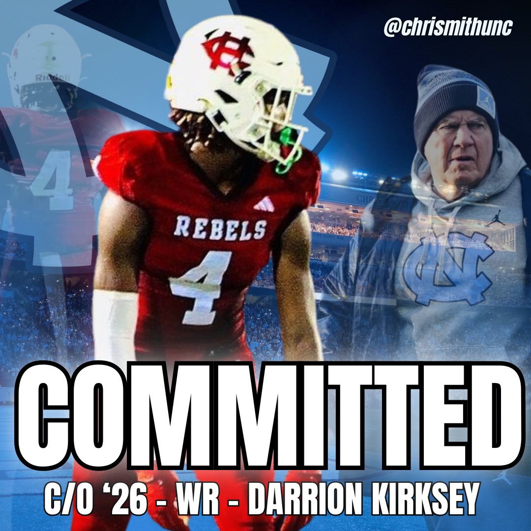 Chris Smith (@chrismithunc) on Twitter photo 🚨 C/O ‘26 WR Darrion Kirksey has committed to North Carolina, per <a href="/DonCallahanIC/">Don Callahan</a>. #GoHeels #UNC
Welcome to the Carolina Family, <a href="/kirksey30684/">darrion kirksey</a>!
More in comments. 🚨 C/O ‘26 WR Darrion Kirksey has committed to North Carolina, per <a href="/DonCallahanIC/">Don Callahan</a>. #GoHeels #UNC
Welcome to the Carolina Family, <a href="/kirksey30684/">darrion kirksey</a>!
More in comments.