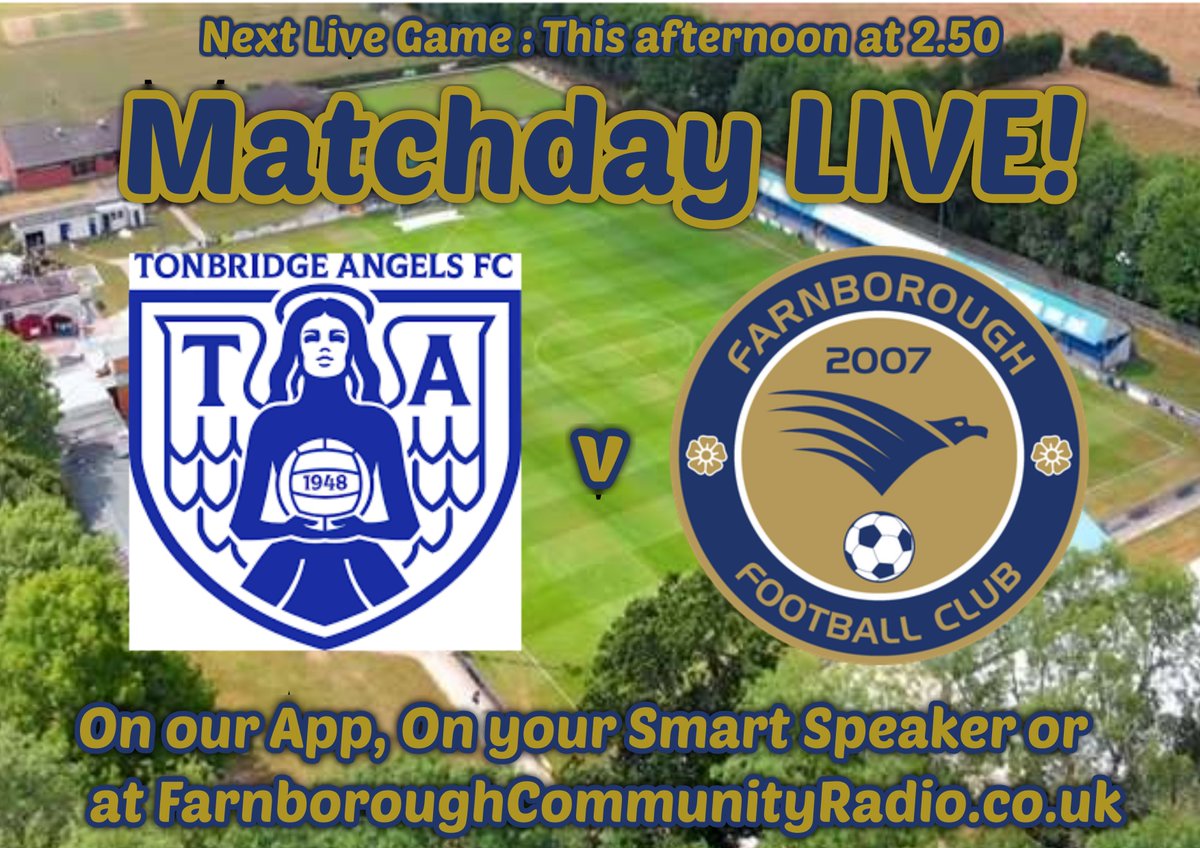 FarnboroughCommunityRadio (@farnbororadio) on Twitter photo Live now - Matt Roberts goes solo as Dan's unfortunately pulled out of today’s commentary due to illness, get well soon Dan. Listen on our app, your smart speaker or farnboroughcommunityradio.co.uk to hear <a href="/tonbridgeangels/">Tonbridge Angels</a> host <a href="/FarnboroughFC/">Farnborough FC</a> in the <a href="/VanaramaSouth/">Vanarama National League South</a> Live now - Matt Roberts goes solo as Dan's unfortunately pulled out of today’s commentary due to illness, get well soon Dan. Listen on our app, your smart speaker or farnboroughcommunityradio.co.uk to hear <a href="/tonbridgeangels/">Tonbridge Angels</a> host <a href="/FarnboroughFC/">Farnborough FC</a> in the <a href="/VanaramaSouth/">Vanarama National League South</a>