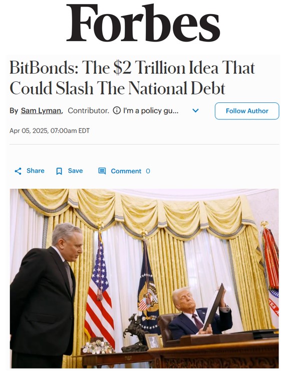 "Imagine a financial instrument that could reduce the Treasury’s debt burden while giving investors risk-free exposure to the best-performing commodity of the last decade."

"This is the promise—and ambition—of BitBonds."

My latest in Forbes 👇