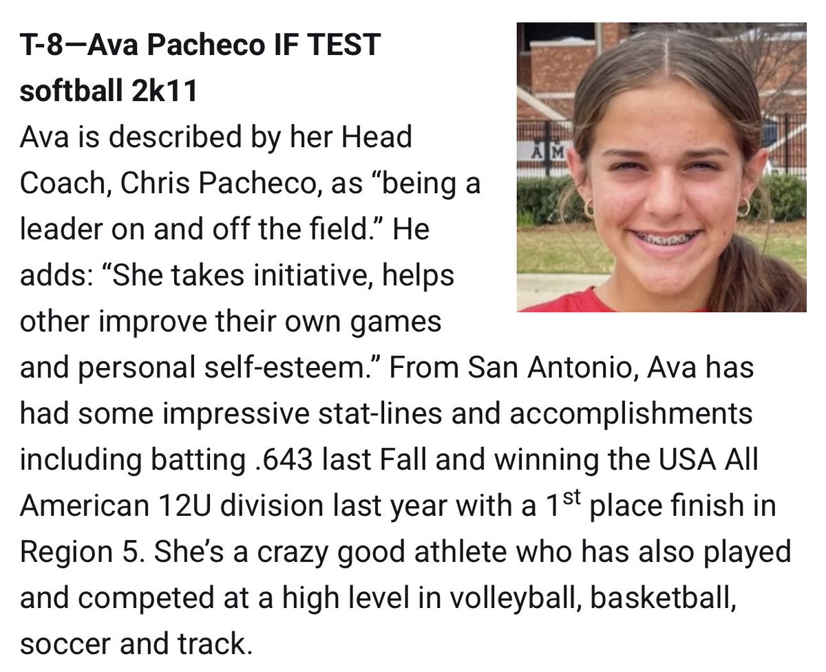 Hustle Nation Ramon 14U (@14uhustlenation) on Twitter photo Congratulations to <a href="/Ava_Pacheco14/">Ava Pacheco (2029)</a> for ranking #8 in the Class of 2029 Line Drive Hot 100!
<a href="/HustleNationFP/">Hustle Nation Fastpitch</a> <a href="/TimRamonHNF/">Tim Ramon</a> <a href="/LineDsoftball/">Line Drive Media</a> <a href="/ExtraInningSB/">EXTRA INNING SOFTBALL</a> <a href="/D1Softball/">D1Softball</a> <a href="/LegacyLegendsS1/">Legacy & Legends Softball</a> <a href="/TGETalent/">Top Gun Events-Talent</a> Congratulations to <a href="/Ava_Pacheco14/">Ava Pacheco (2029)</a> for ranking #8 in the Class of 2029 Line Drive Hot 100!
<a href="/HustleNationFP/">Hustle Nation Fastpitch</a> <a href="/TimRamonHNF/">Tim Ramon</a> <a href="/LineDsoftball/">Line Drive Media</a> <a href="/ExtraInningSB/">EXTRA INNING SOFTBALL</a> <a href="/D1Softball/">D1Softball</a> <a href="/LegacyLegendsS1/">Legacy & Legends Softball</a> <a href="/TGETalent/">Top Gun Events-Talent</a>