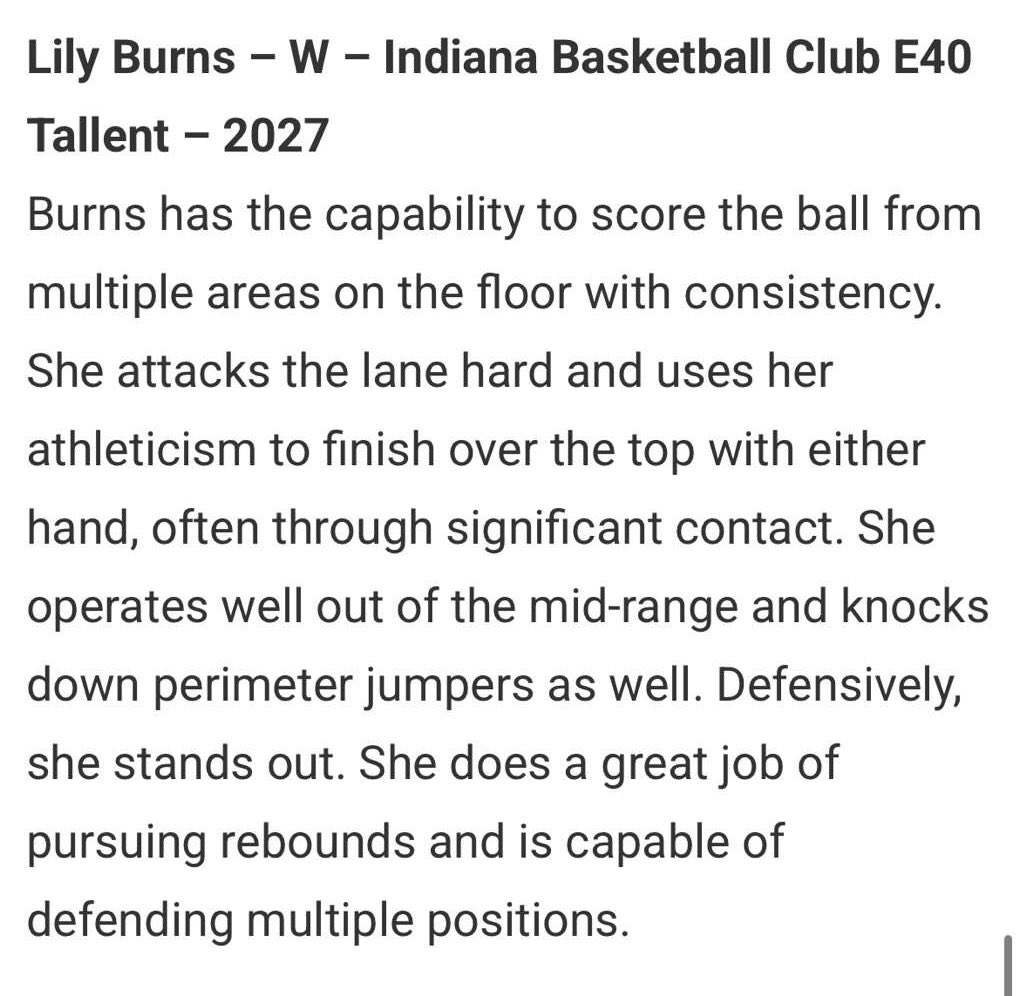 Thank you <a href="/JrAllStarIN/">Indiana Jr. All-Star GBB</a> <a href="/JrAllStarBB/">Jr. All-Star Girls Basketball</a> for the write up from The Proving Ground. I love playing with my team!