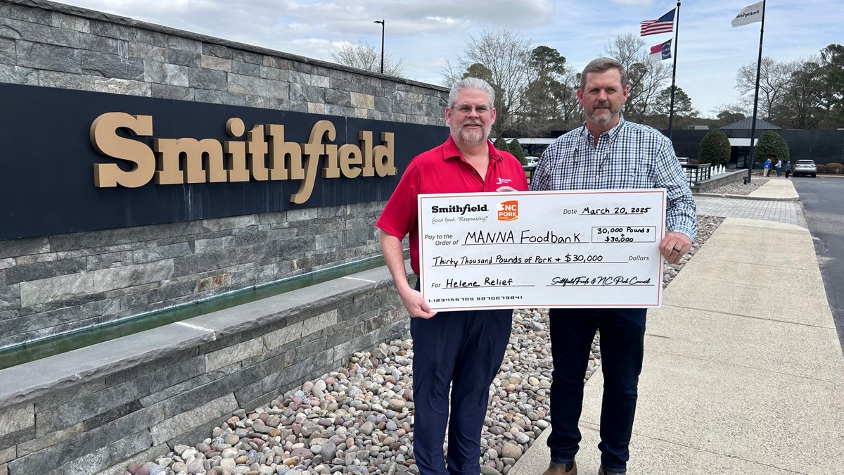 Smithfield Foods (@smithfieldfoods) on Twitter photo Together, Smithfield Foods and <a href="/ncpork/">NC Pork Council</a> have donated $30,000 and 30,000 pounds of pork products to the MANNA FoodBank to combat hunger and support our neighbors still recovering from the devastating impacts of Hurricane Helene. Together, Smithfield Foods and <a href="/ncpork/">NC Pork Council</a> have donated $30,000 and 30,000 pounds of pork products to the MANNA FoodBank to combat hunger and support our neighbors still recovering from the devastating impacts of Hurricane Helene.