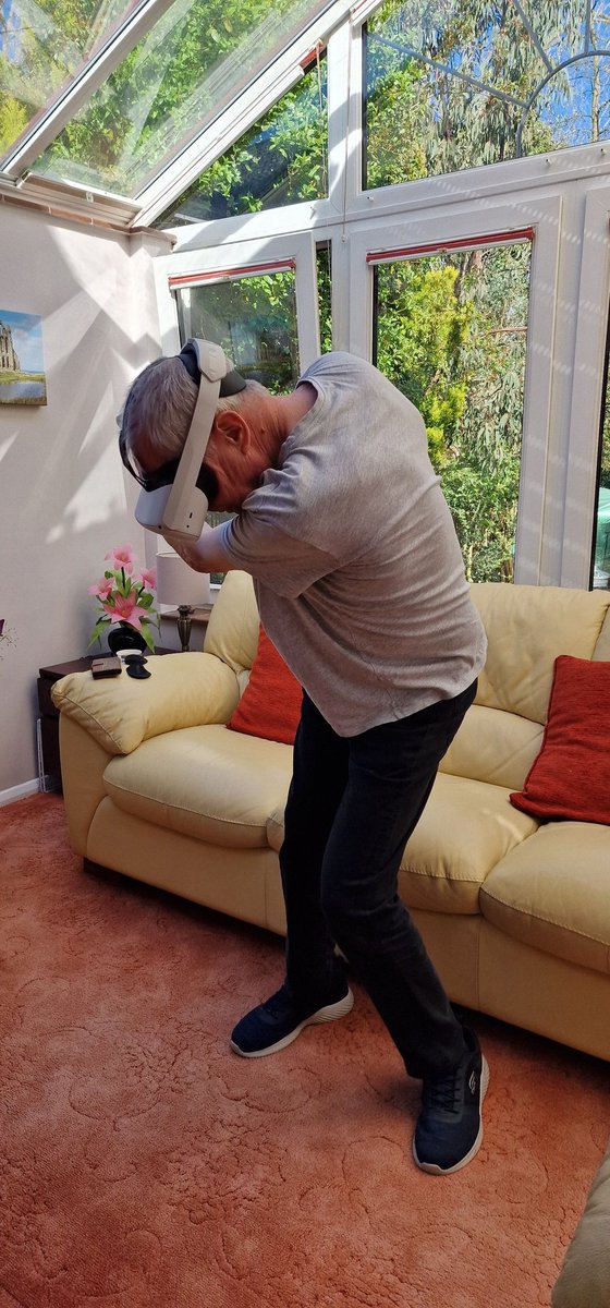You're never too old to game and play #VR.

My dad playing <a href="/golfplusvr/">GOLF+</a>

Need to get him a battery strap for his Quest 2 so he can play for longer