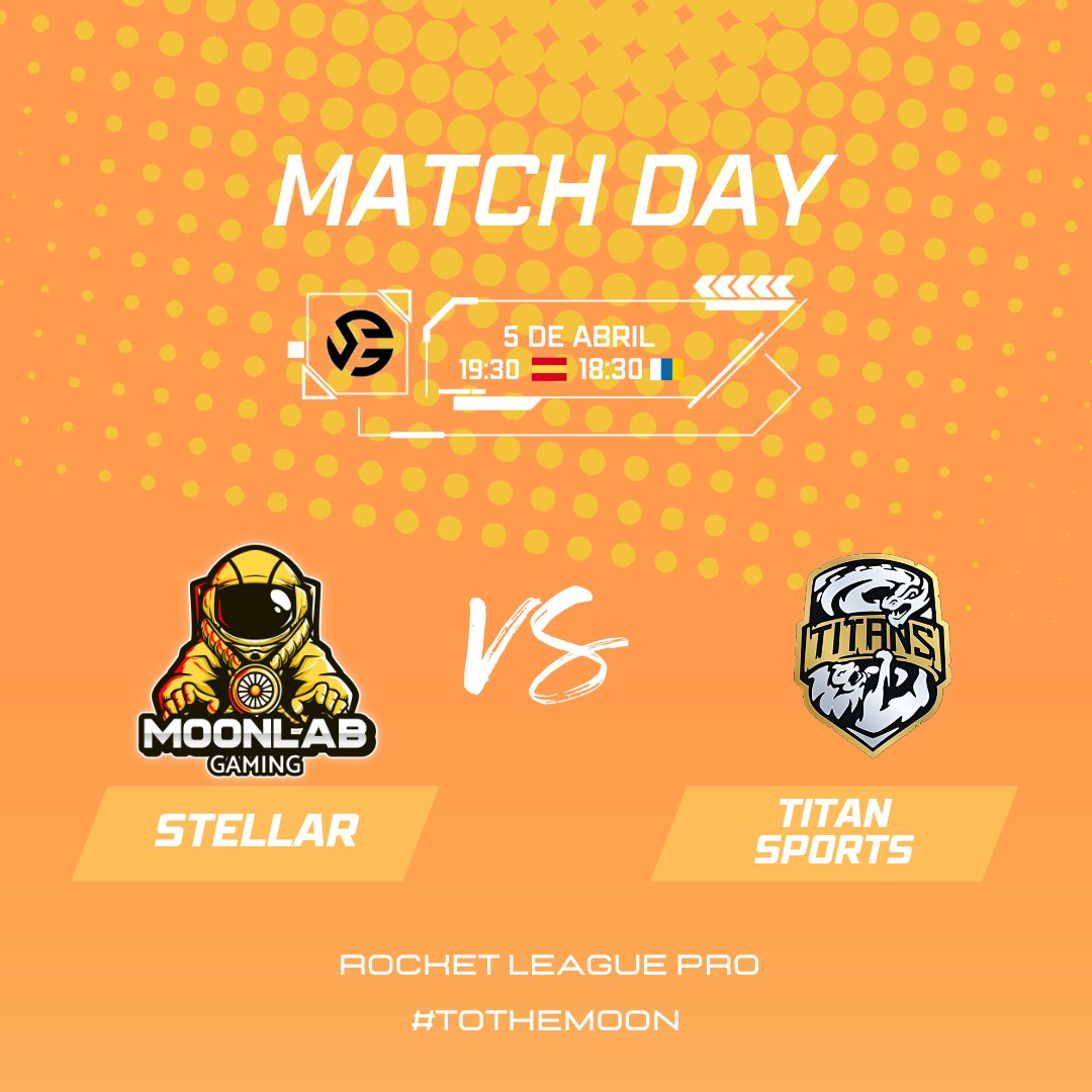 ¡Hoy se encienden los motores! 🚀
 Stellar salta a la cancha para enfrentarse a Titans Sports en un duelo que promete fuegos artificiales.
Prepárate para vibrar con la primera jornada de la Rocket Pro League , HOY sábado a las 19:30.  💥
#VamosStellar #GameDay   #TOTHEMOON 📷🚀