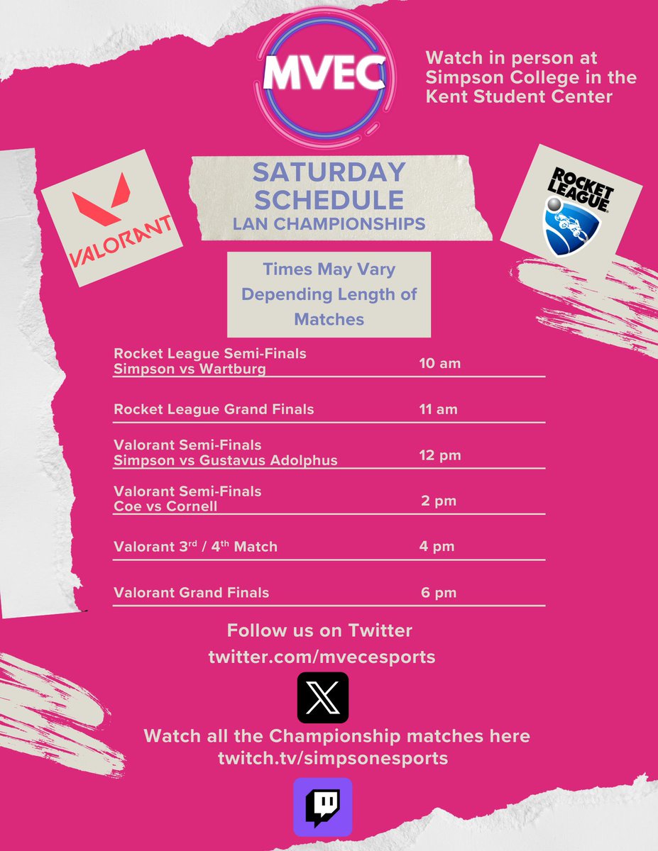 Tune in today starting at 10am for the MVEC Championships! We will start with Rocket League at 10am!! Twitch.tv/simpsonesports