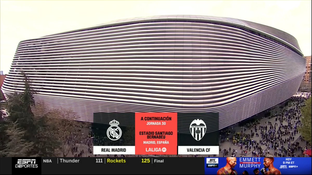 𝓂𝒶𝓃𝓊 (@manuint05) on Twitter photo #LaLigaxESPN
Real Madrid vs. Valencia
🎙️<a href="/Rortiz_ESPN/">Ricardo Ortiz</a> - <a href="/ESPNMarioKempes/">Mario Kempes</a>
📺 <a href="/ESPNDeportes/">ESPN Deportes</a>, <a href="/ESPNPlus/">ESPN+</a>, <a href="/DisneyPlus/">Disney+</a> 🇺🇸 #LaLigaxESPN
Real Madrid vs. Valencia
🎙️<a href="/Rortiz_ESPN/">Ricardo Ortiz</a> - <a href="/ESPNMarioKempes/">Mario Kempes</a>
📺 <a href="/ESPNDeportes/">ESPN Deportes</a>, <a href="/ESPNPlus/">ESPN+</a>, <a href="/DisneyPlus/">Disney+</a> 🇺🇸