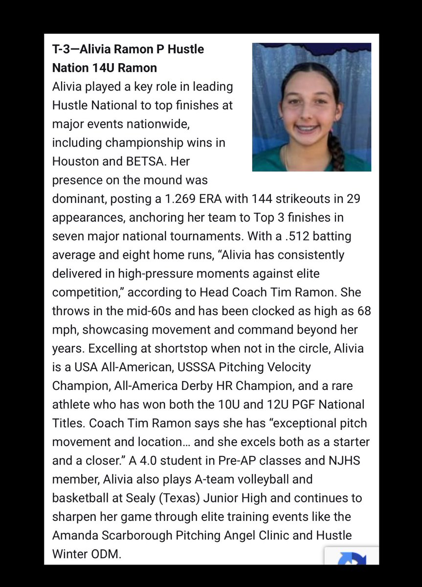 Hustle Nation Ramon 14U (@14uhustlenation) on Twitter photo Congratulations to <a href="/AliviaRamon15/">Alivia Ramon-2029</a> for ranking #3 in the Class of 2029 Line Drive Hot 100!
<a href="/HustleNationFP/">Hustle Nation Fastpitch</a> <a href="/TimRamonHNF/">Tim Ramon</a> <a href="/LineDsoftball/">Line Drive Media</a> <a href="/ExtraInningSB/">EXTRA INNING SOFTBALL</a> <a href="/D1Softball/">D1Softball</a> <a href="/LegacyLegendsS1/">Legacy & Legends Softball</a> <a href="/TGETalent/">Top Gun Events-Talent</a> Congratulations to <a href="/AliviaRamon15/">Alivia Ramon-2029</a> for ranking #3 in the Class of 2029 Line Drive Hot 100!
<a href="/HustleNationFP/">Hustle Nation Fastpitch</a> <a href="/TimRamonHNF/">Tim Ramon</a> <a href="/LineDsoftball/">Line Drive Media</a> <a href="/ExtraInningSB/">EXTRA INNING SOFTBALL</a> <a href="/D1Softball/">D1Softball</a> <a href="/LegacyLegendsS1/">Legacy & Legends Softball</a> <a href="/TGETalent/">Top Gun Events-Talent</a>