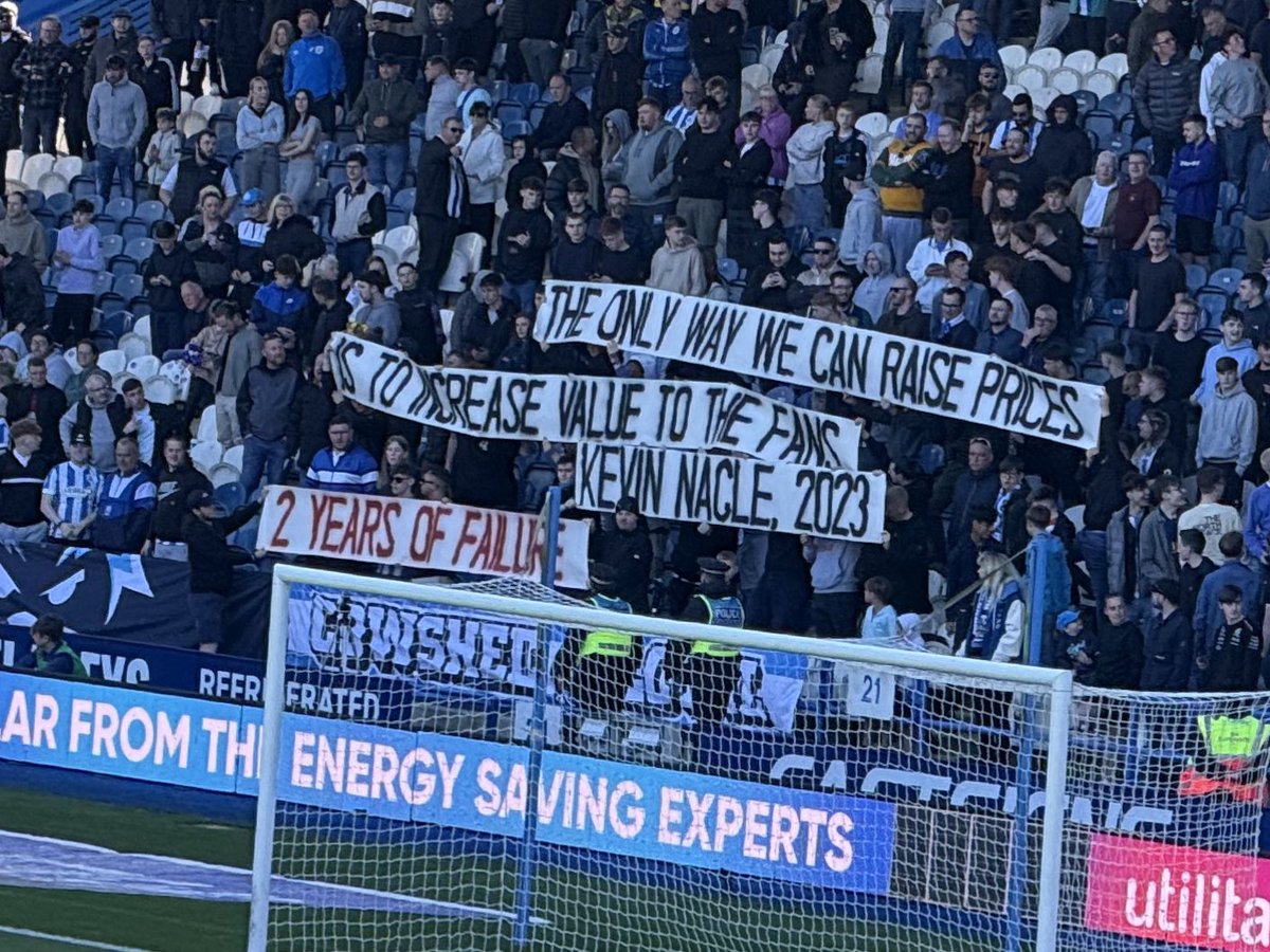 Katherine Hannah (@kh_bbcleeds) on Twitter photo A number of Huddersfield Town fans showing their frustration with season ticket price increases at today’s game against Mansfield <a href="/BBCWYS/">BBC Sport West Yorkshire</a> #HTAFC A number of Huddersfield Town fans showing their frustration with season ticket price increases at today’s game against Mansfield <a href="/BBCWYS/">BBC Sport West Yorkshire</a> #HTAFC