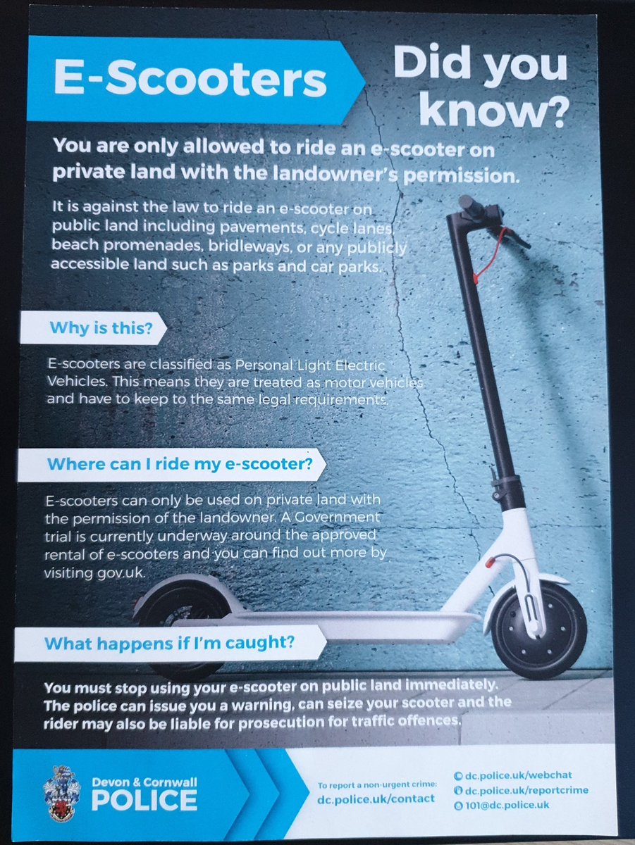 If you own or are thinking of purchasing an E-Scooter please read the attached leaflet.