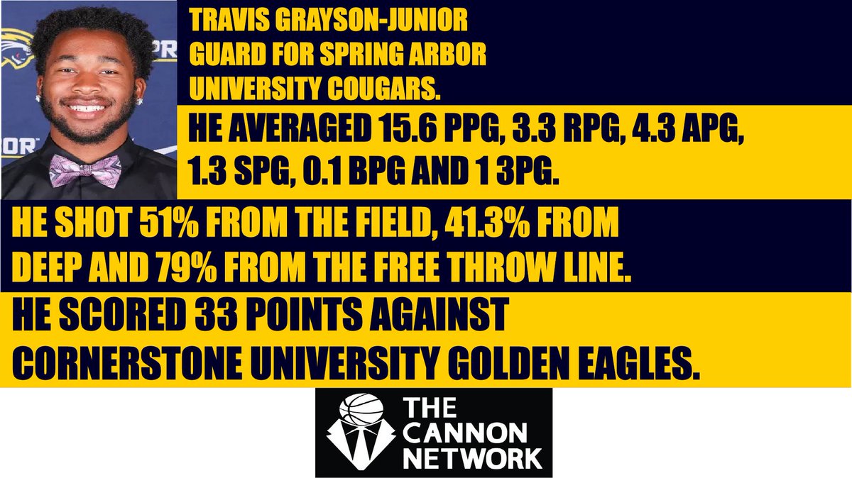 Travis Grayson of <a href="/SAUCougarsMBB/">Spring Arbor University Mens Basketball</a> thecannonnetwork.com #basketball #TheCannonNetwork