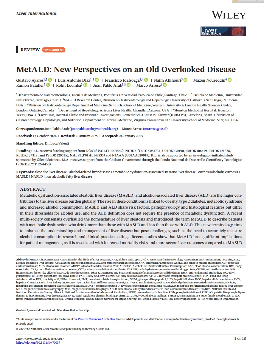 Marco Arrese, MD (@marcoarresemd) on Twitter photo Our review on MetALD is out! It summarizes current concepts on an entity we knew was there but somewhat neglected it.
Honored to work with my friends and colleagues <a href="/juanpabloarab/">Juan Pablo (JP) Arab, MD </a> <a href="/LuisAntonioDiaz/">Luis Antonio Díaz, MD</a> <a href="/DrLoomba/">Rohit Loomba</a> <a href="/rabataller/">Ramon Bataller</a> <a href="/AlkhouriNaim/">Naim Alkhouri</a> <a href="/NoureddinMD/">Mazen Noureddin, MD, MHSc</a> <a href="/FcoIdalsoaga/">Francisco Idalsoaga MD</a> Our review on MetALD is out! It summarizes current concepts on an entity we knew was there but somewhat neglected it.
Honored to work with my friends and colleagues <a href="/juanpabloarab/">Juan Pablo (JP) Arab, MD </a> <a href="/LuisAntonioDiaz/">Luis Antonio Díaz, MD</a> <a href="/DrLoomba/">Rohit Loomba</a> <a href="/rabataller/">Ramon Bataller</a> <a href="/AlkhouriNaim/">Naim Alkhouri</a> <a href="/NoureddinMD/">Mazen Noureddin, MD, MHSc</a> <a href="/FcoIdalsoaga/">Francisco Idalsoaga MD</a>