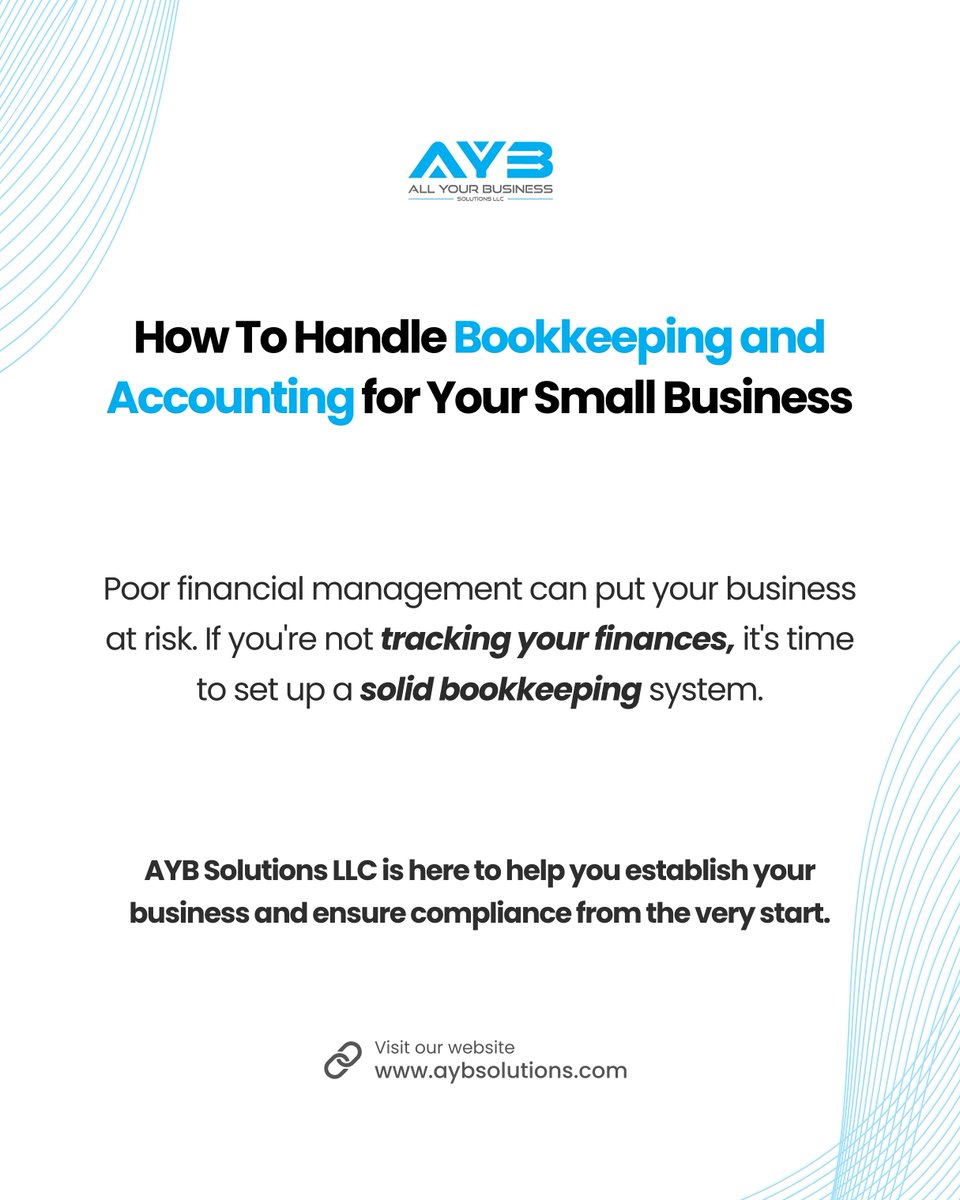 AYBSolutions's tweet image. Poor financial management can put your business at risk. 

If you&apos;re not tracking your finances, it&apos;s time to set up a solid bookkeeping system. 

Schedule your free assessment! Link in bio. 

#smallbusinesstips #bookkeepingbasics #accountingforentrepreneurs #financialhealth