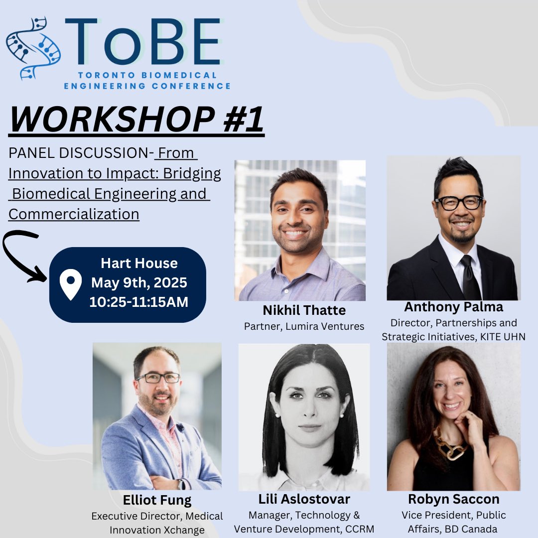 🚀 Turning ideas into impact! Join top innovators at ToBE 2025 for a powerhouse panel on biomed &amp; commercialization. 🧠💡
📍 Hart House | ⏰ May 9