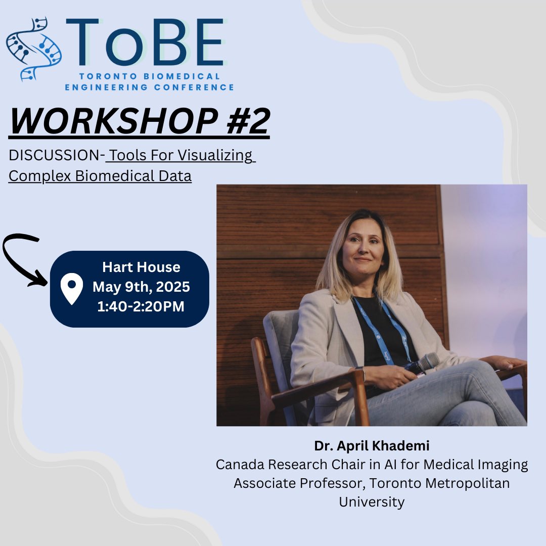 Join us with Dr. April Khademi at #ToBE2025 for a deep dive into the art of visualizing biomedical complexity.
📍 Hart House | ⏰ May 9