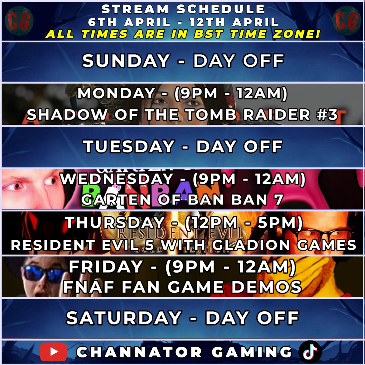 ChannatorGaming's tweet image. Chan’s Weekly Stream Schedule (Apr 6th-12th) 📆

Here’s what’s coming up this week! Mark your calendars and don’t miss out!

📺 Catch all the action live right here on YouTube or over on TikTok! 📺

#channator #youtuber #streamer #streamschedule