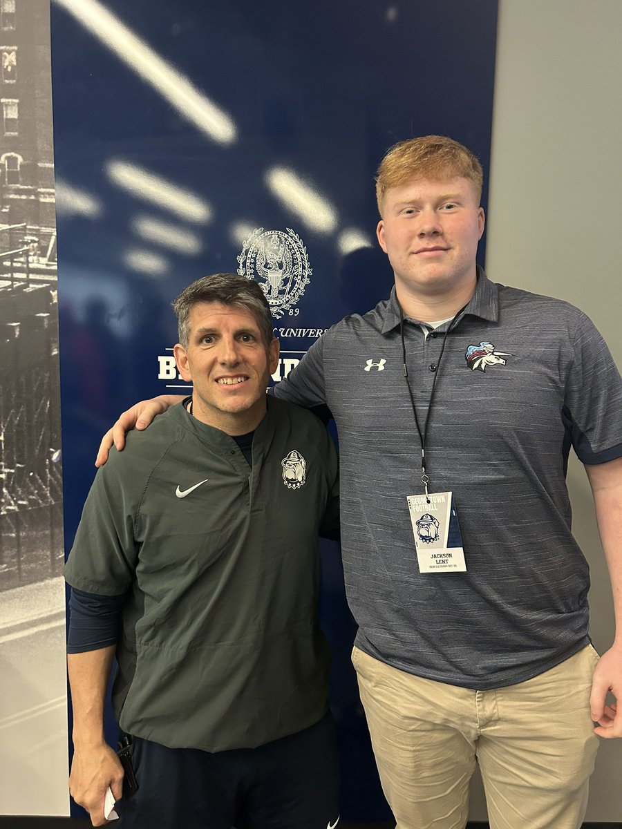 Jackson Lent (@jacksonlent_) on Twitter photo Thank you <a href="/coachsgarlata/">Coach Sgarlata</a>, <a href="/CoachRSpence/">Robert Spence</a>, <a href="/coachkrd/">Kevin “Duffy” Doherty</a>, and <a href="/jackwmcdaniels/">Jack McDaniels</a> for having me on campus today for a great Junior day with <a href="/HoyasFB/">Georgetown Football</a>!
<a href="/JonathanWholley/">Coach Jon Wholley</a> <a href="/AOF_Football/">AOF Football</a> <a href="/_DomDeFalco/">Dominic DeFalco</a> <a href="/CoachRennison/">Jay Rennison, CSCS</a> <a href="/JosephLozito/">Joseph Lozito</a> Thank you <a href="/coachsgarlata/">Coach Sgarlata</a>, <a href="/CoachRSpence/">Robert Spence</a>, <a href="/coachkrd/">Kevin “Duffy” Doherty</a>, and <a href="/jackwmcdaniels/">Jack McDaniels</a> for having me on campus today for a great Junior day with <a href="/HoyasFB/">Georgetown Football</a>!
<a href="/JonathanWholley/">Coach Jon Wholley</a> <a href="/AOF_Football/">AOF Football</a> <a href="/_DomDeFalco/">Dominic DeFalco</a> <a href="/CoachRennison/">Jay Rennison, CSCS</a> <a href="/JosephLozito/">Joseph Lozito</a>