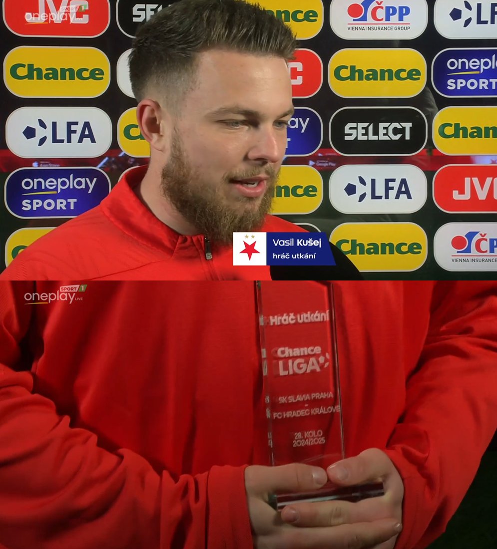 Vasil Kušej se dnes poprvé gólově prosadil za Slavii. Proti Hradci vstřelil obě branky svého týmu.

A když byl na rozhovoru jako hráč zápasu, tak řekl, že tahle cena nepatří jemu, ale že ji předá Tomáši Vlčkovi, který si ji zaslouží daleko více než on. 

Krásné gesto. 🎩